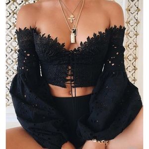 Tiger Mist Black Off The Shoulder Zimmi Crop Top